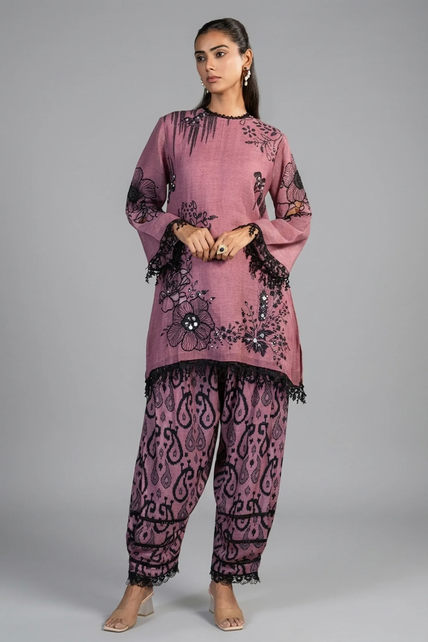 Dusty Pink Linen Floral Printed Co-Ord Set