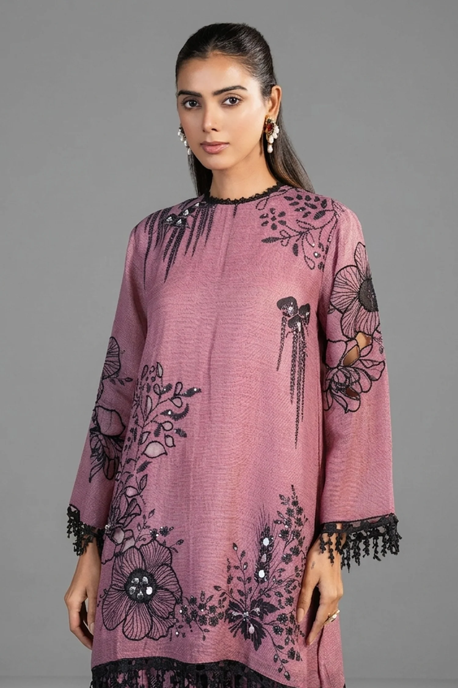 Dusty Pink Linen Floral Printed Co-Ord Set - Image 2