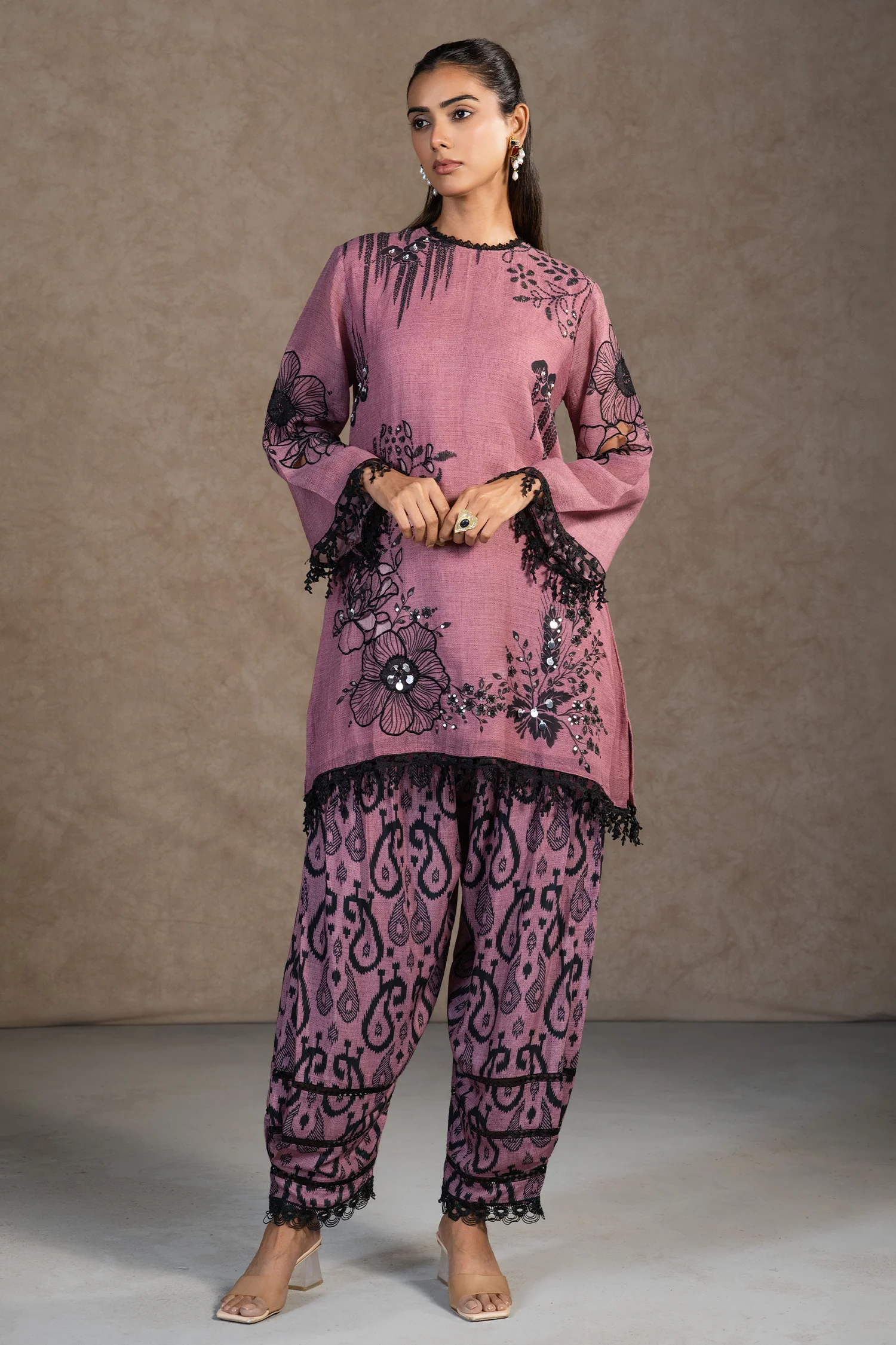 Dusty Pink Linen Floral Printed Co-Ord Set - Image 3