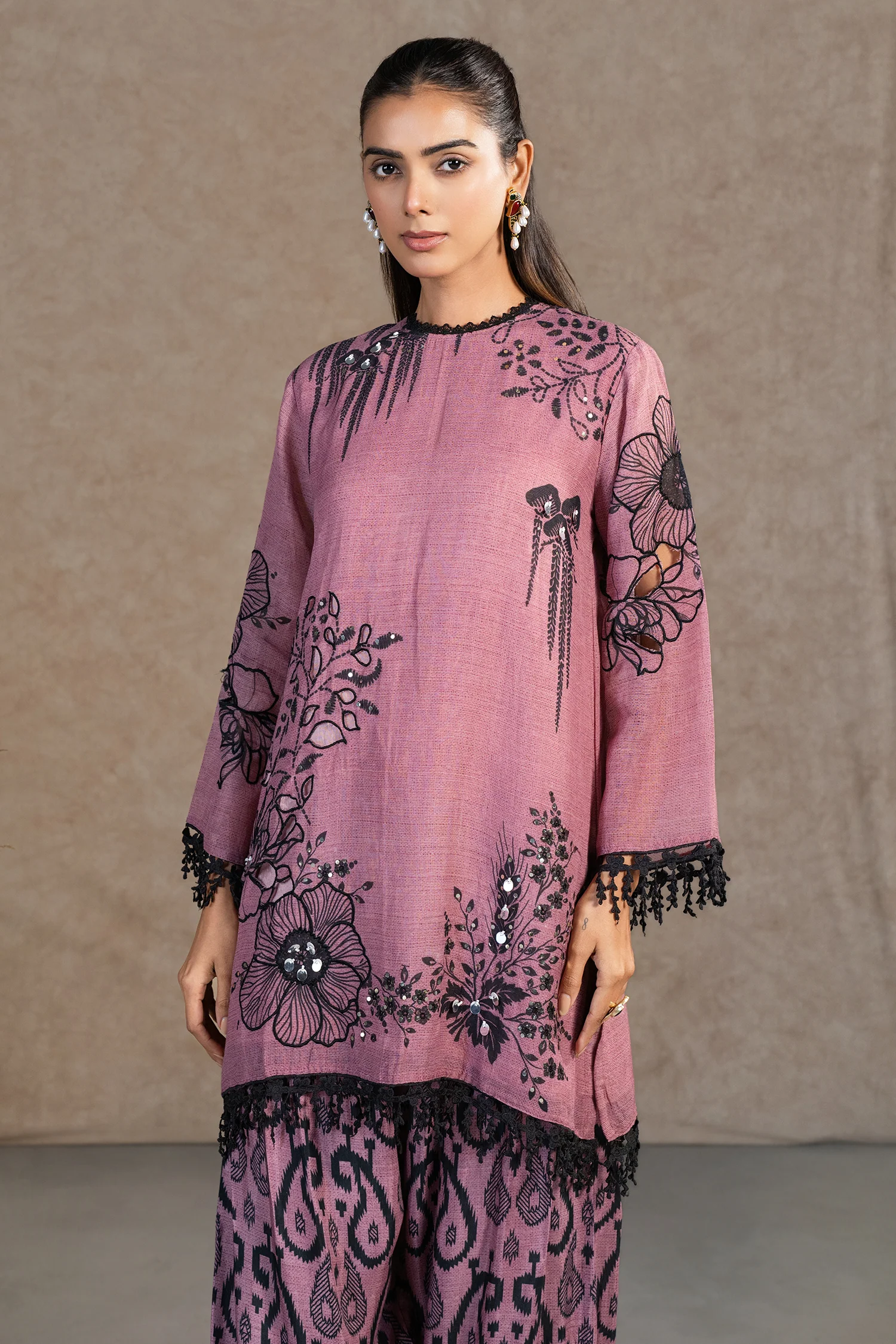 Dusty Pink Linen Floral Printed Co-Ord Set - Image 5