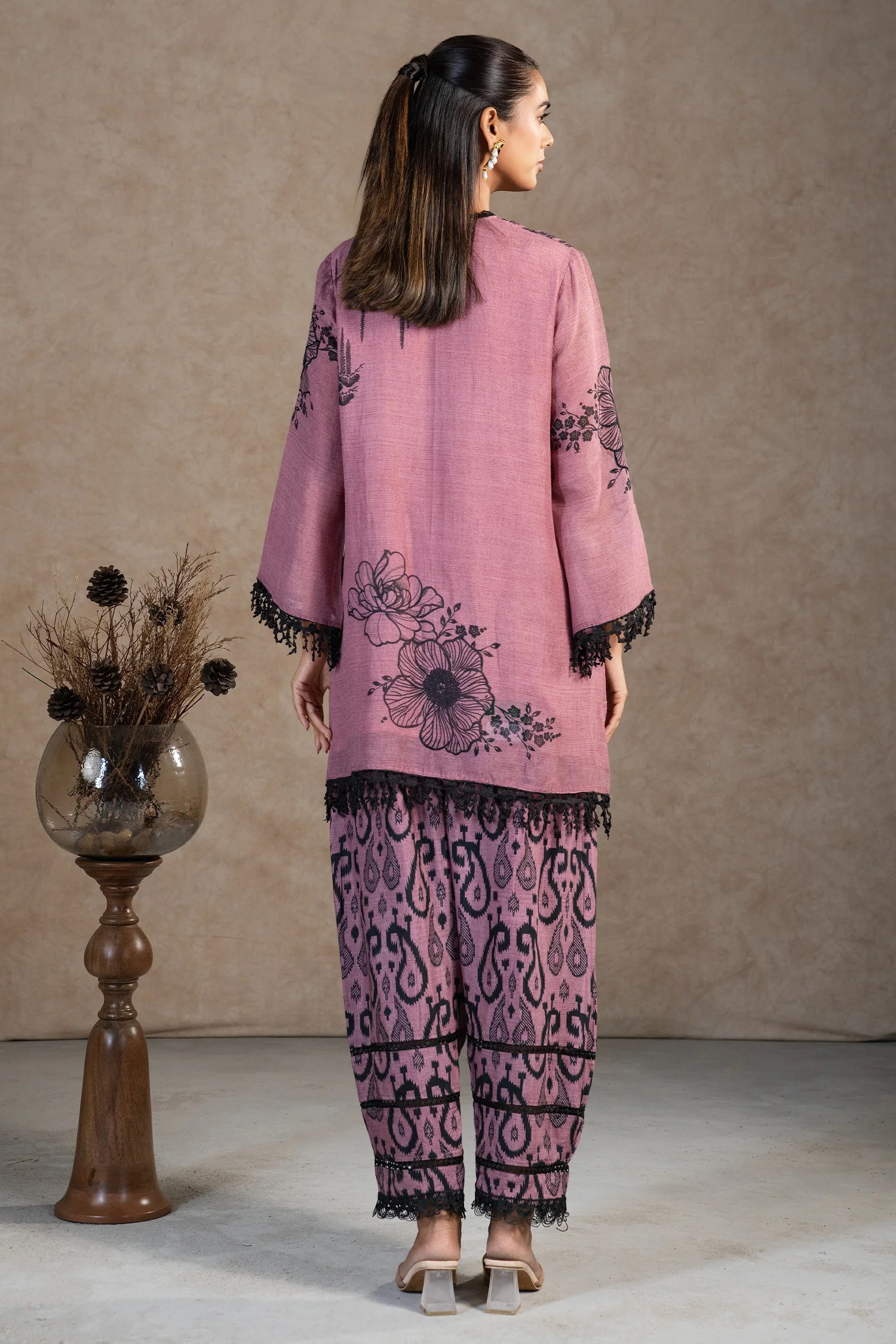 Dusty Pink Linen Floral Printed Co-Ord Set - Image 6