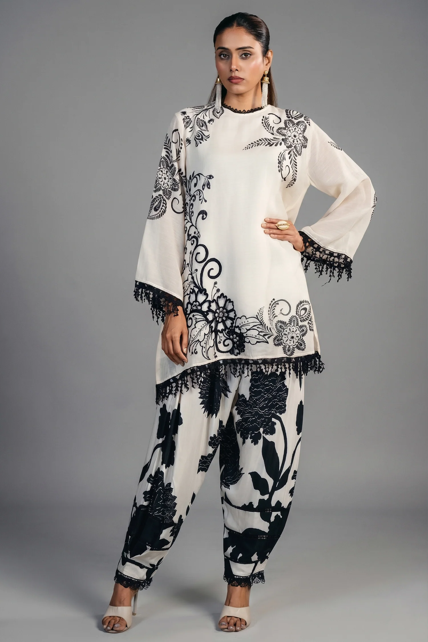 Ivory Cream Linen Floral Printed Co-Ord Set