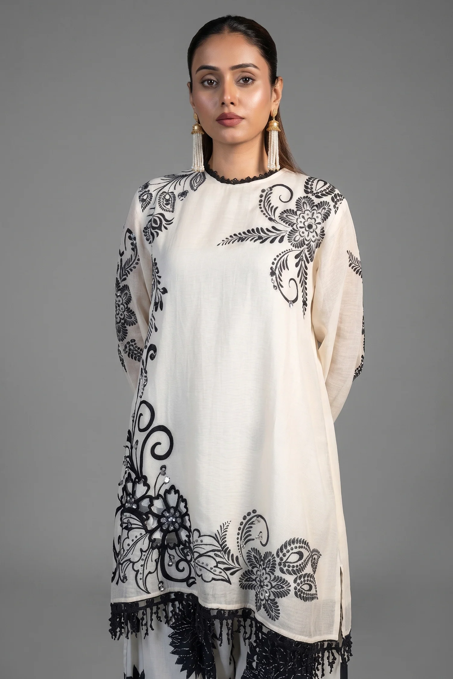 Ivory Cream Linen Floral Printed Co-Ord Set - Image 2