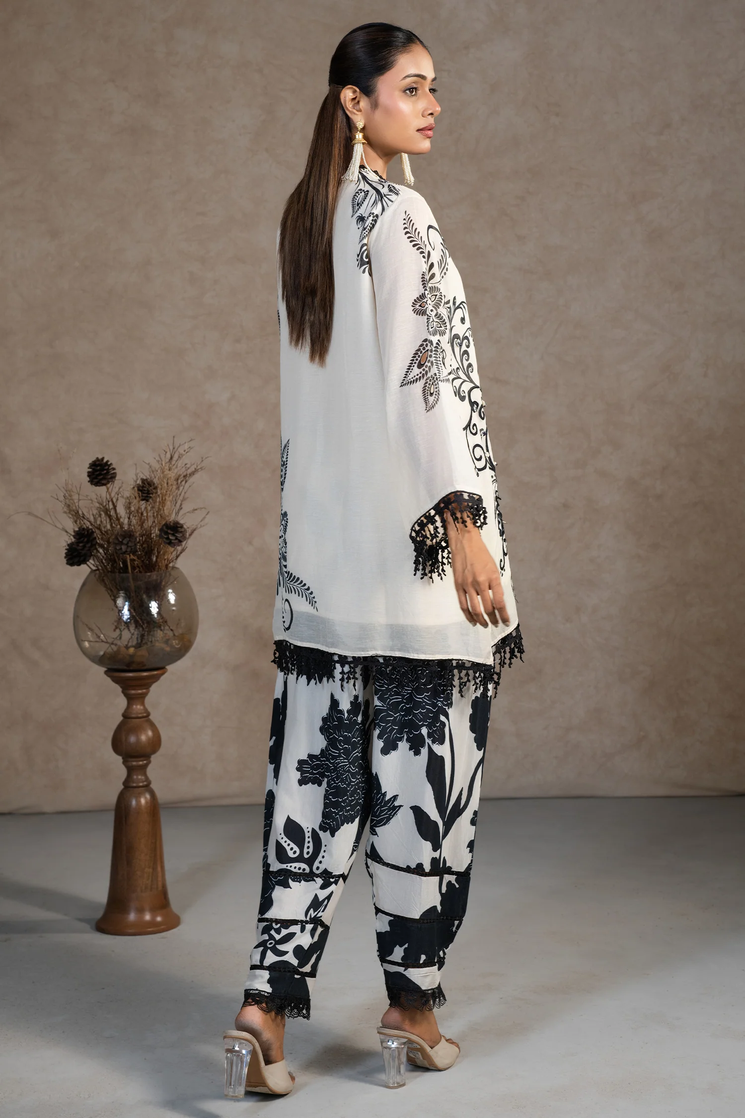 Ivory Cream Linen Floral Printed Co-Ord Set - Image 6
