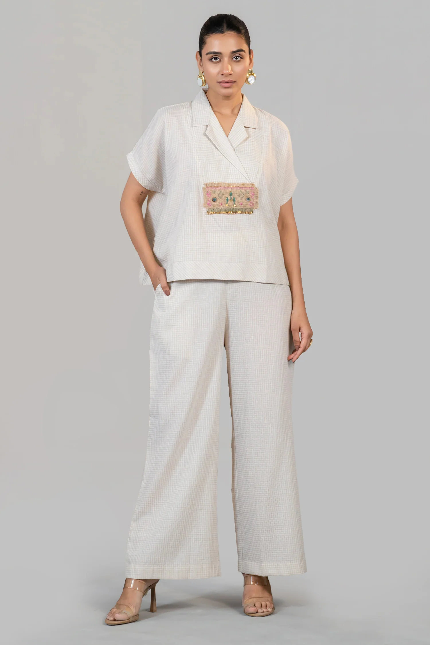 Ivory White Jute Lapel Collar Clyde Co-Ord Set
