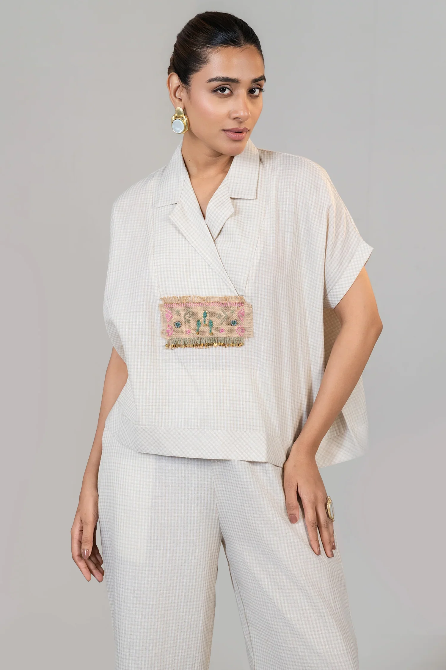 Ivory White Jute Lapel Collar Clyde Co-Ord Set - Image 2