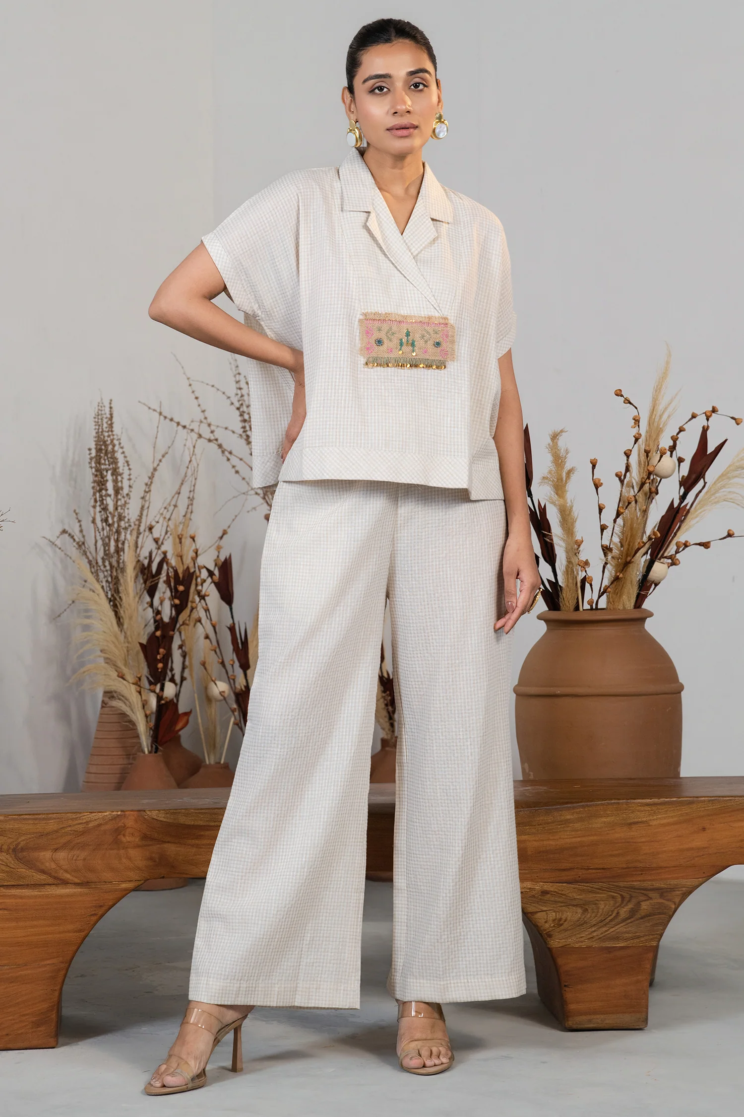 Ivory White Jute Lapel Collar Clyde Co-Ord Set - Image 3