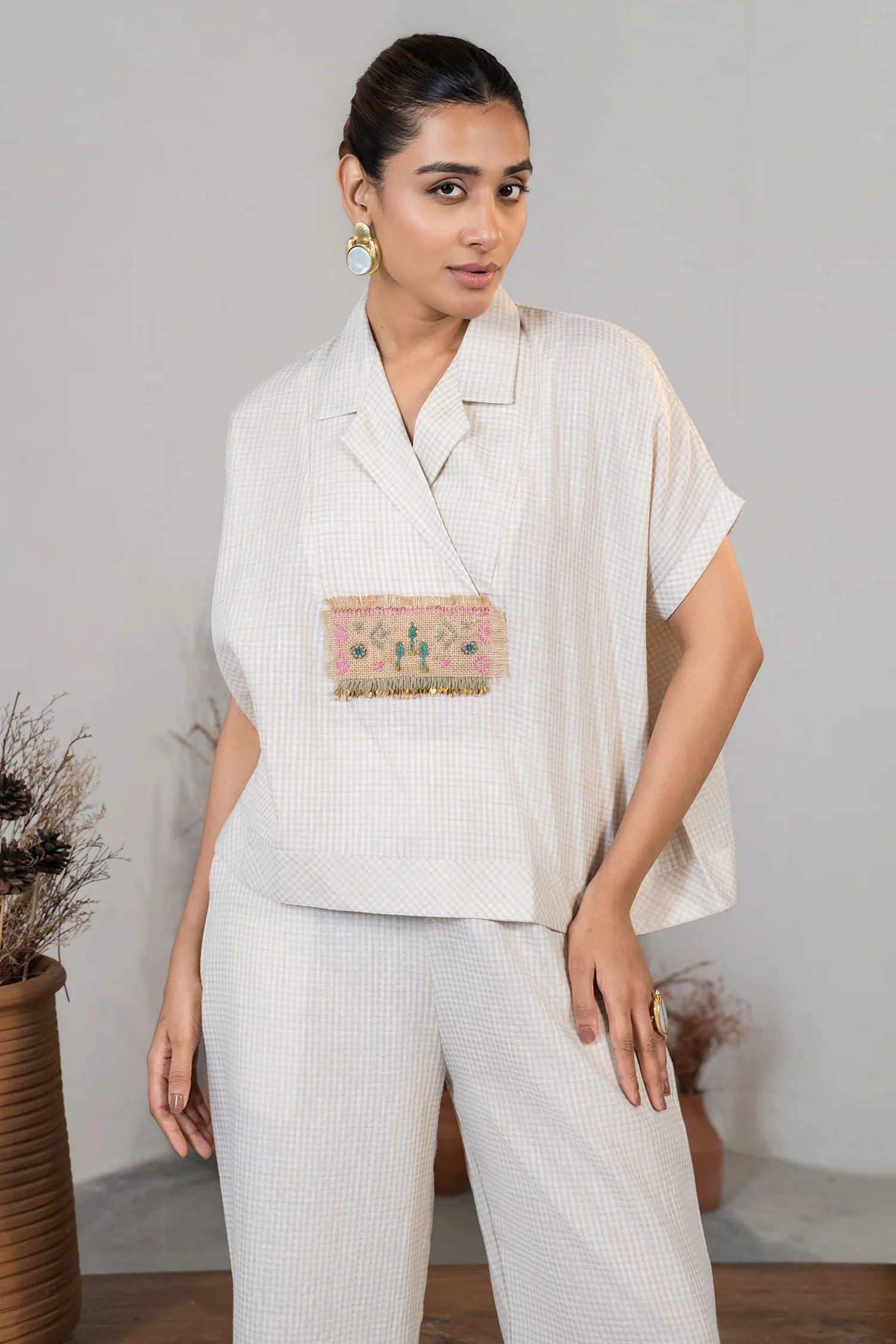 Ivory White Jute Lapel Collar Clyde Co-Ord Set - Image 5