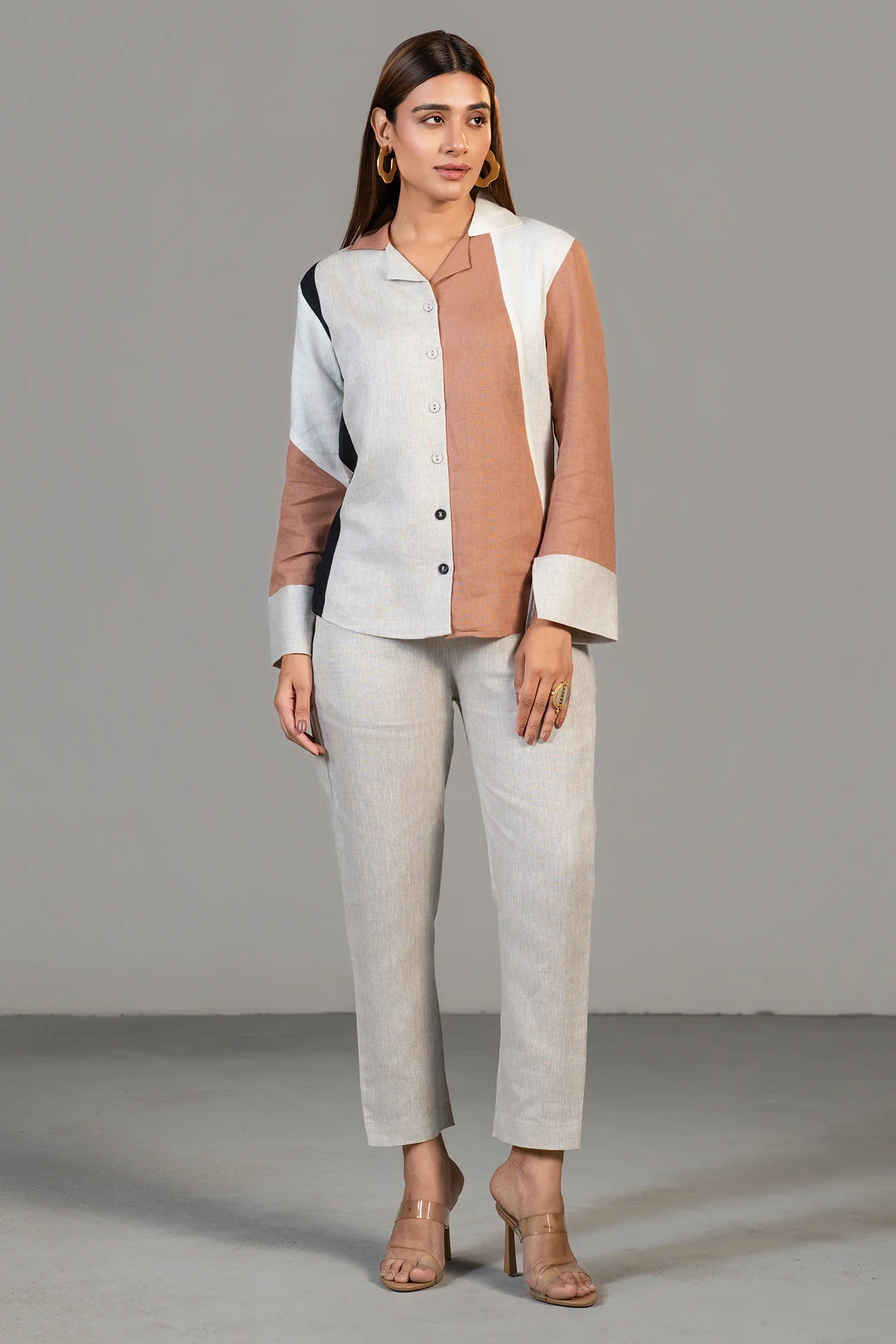 Multi Colored Linen Shirt Style Tunic with Pant - Image 3