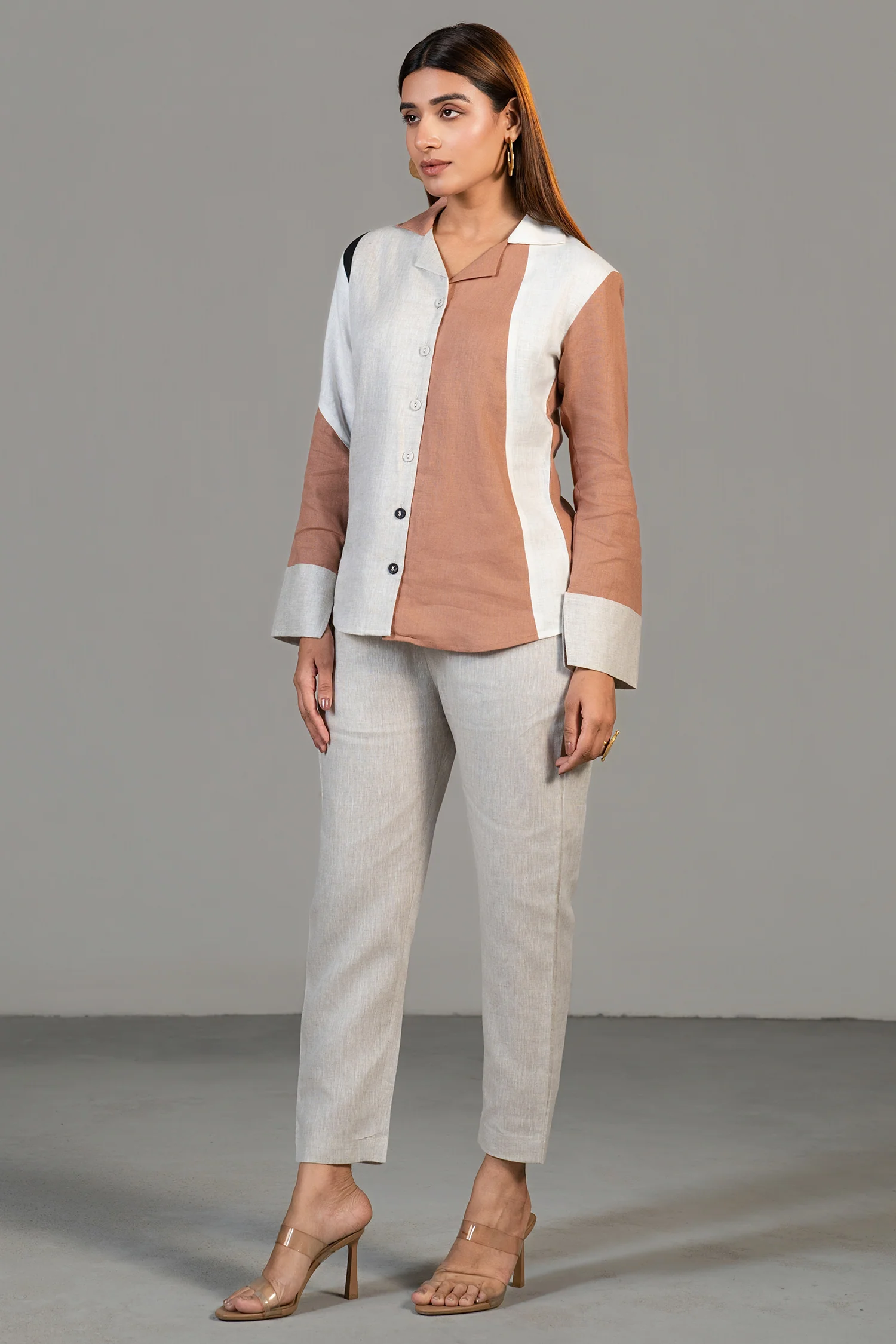 Multi Colored Linen Shirt Style Tunic with Pant - Image 4