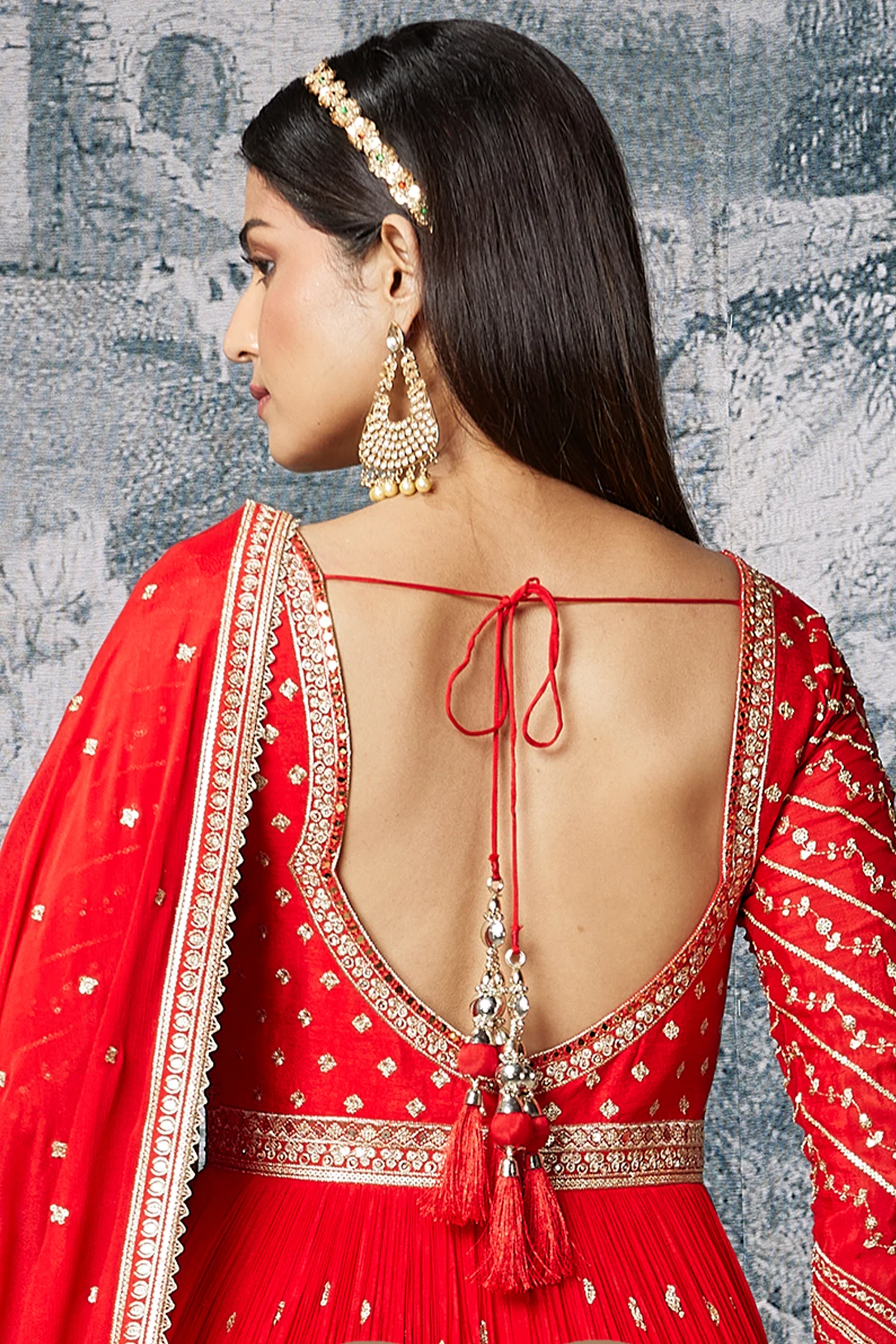 Red Chinon Anarkali Suit with Sequin and Mirror Work - Image 4