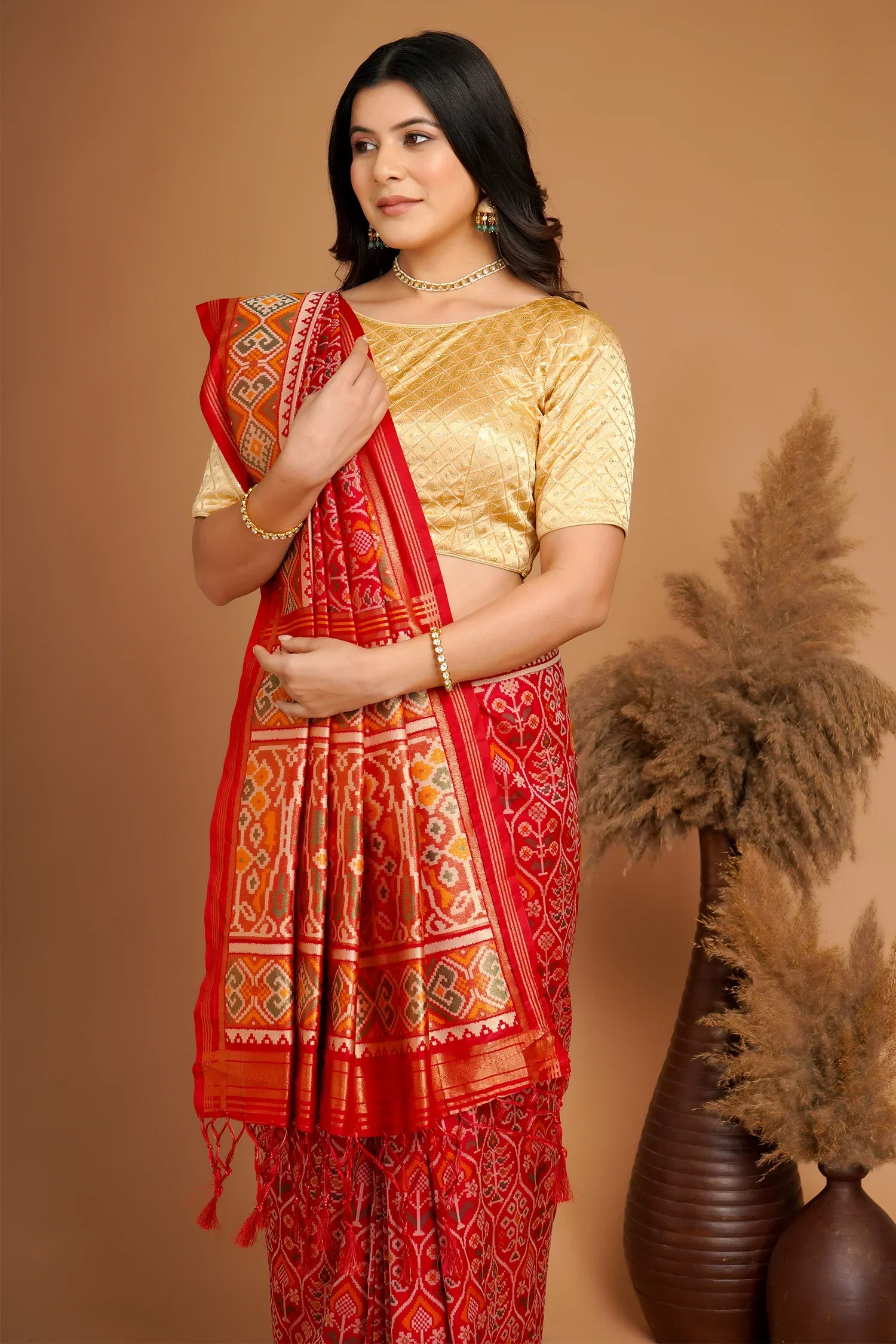 Red Traditional Patola Woven Saree in Silk - Image 6