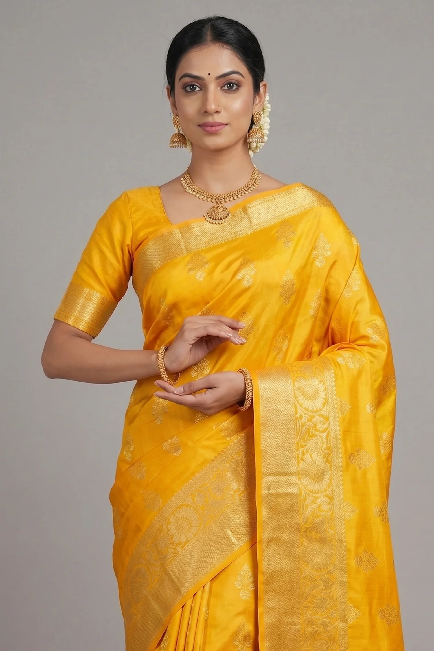 Yellow Kanchipuram Tissue Woven Saree - Image 2